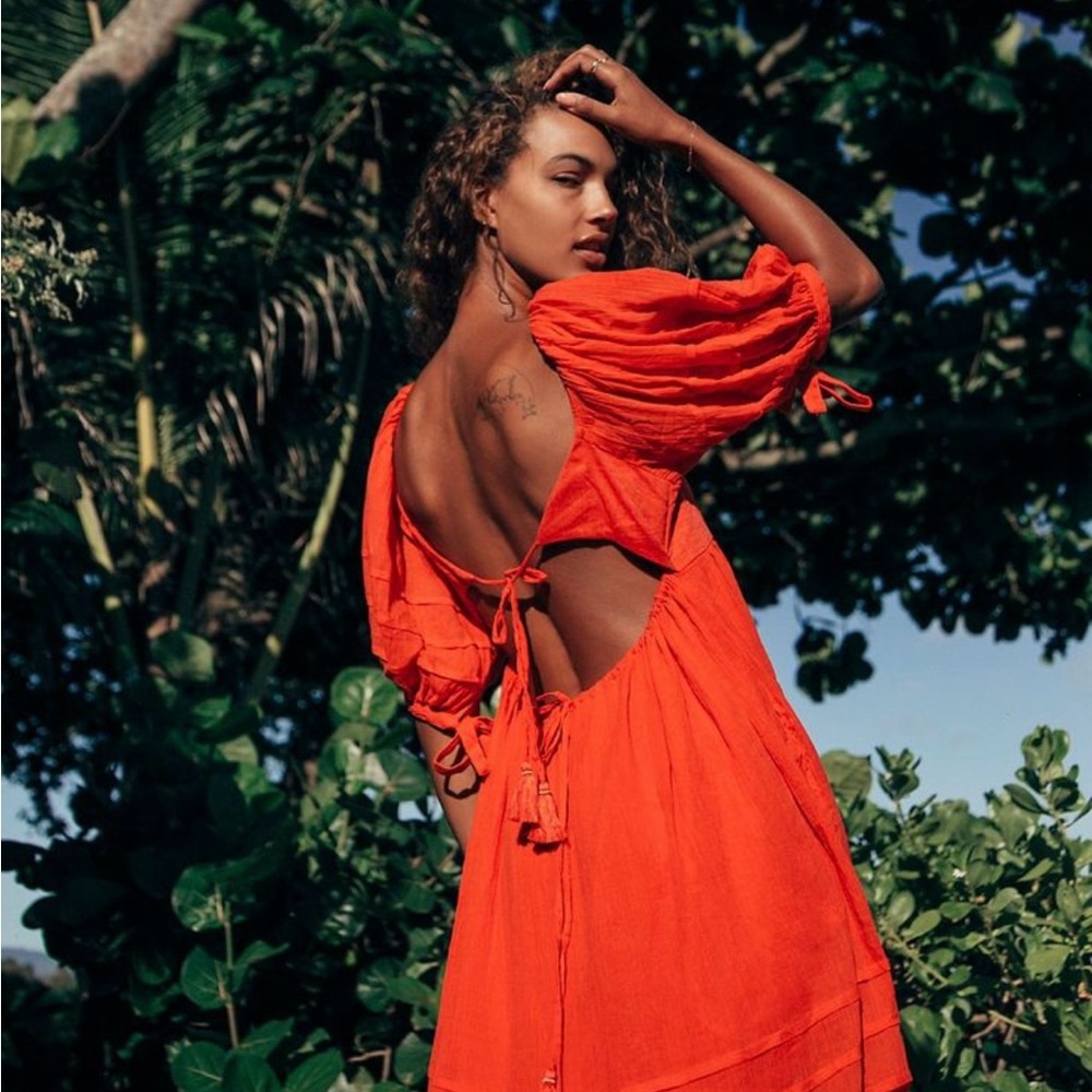 Elegant Orange Open-Back Dress by Free People